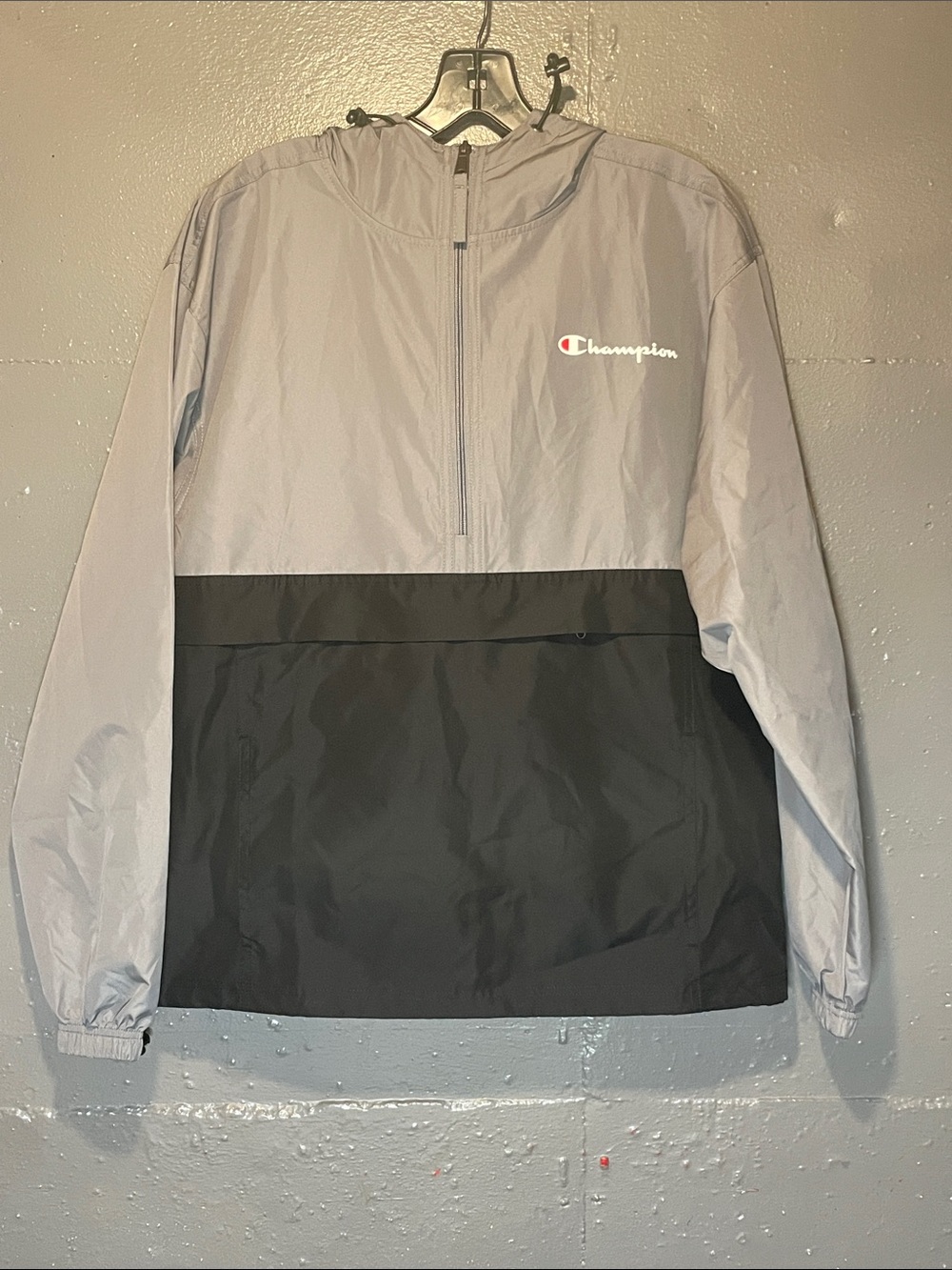 Champion Two-Tone Gray and Black Half-Zip Windbreaker Pullover
